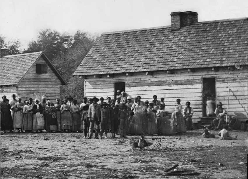 American Slavery - Enslaved Africans in America, African-American Slavery in the United States, African American Slaves in Front of Slave Cabins Photographs